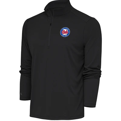 Men's Antigua Charcoal Long Island Nets Tribute Quarter-Zip Pullover Top