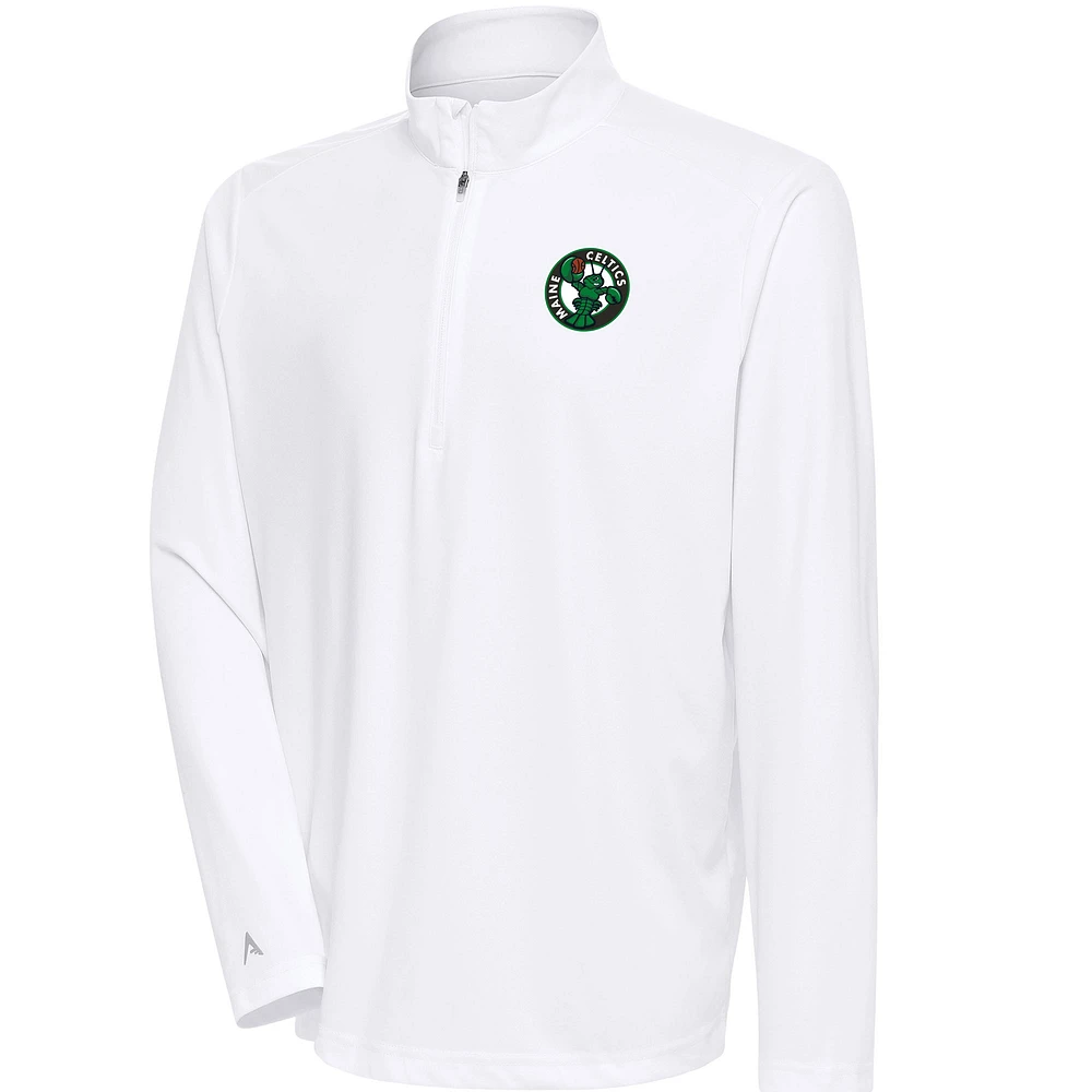 Men's Antigua White Maine Celtics Tribute Quarter-Zip Pullover Top