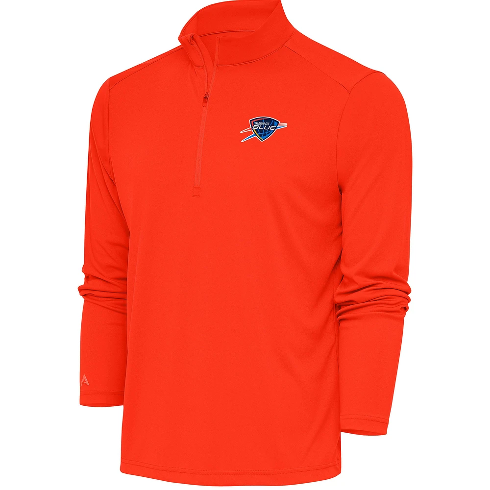 Men's Antigua Orange Oklahoma City Blue Tribute Quarter-Zip Pullover Top