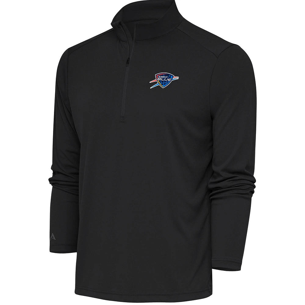 Men's Antigua Charcoal Oklahoma City Blue Tribute Quarter-Zip Pullover Top