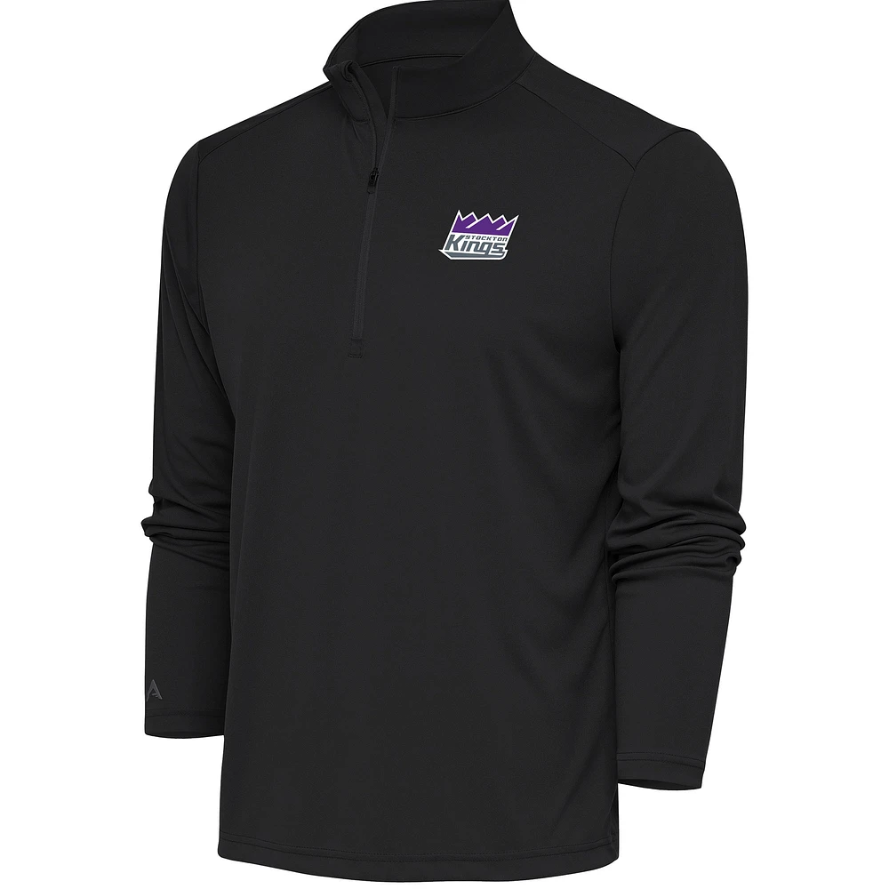 Men's Antigua Charcoal Stockton Kings Tribute Quarter-Zip Pullover Top