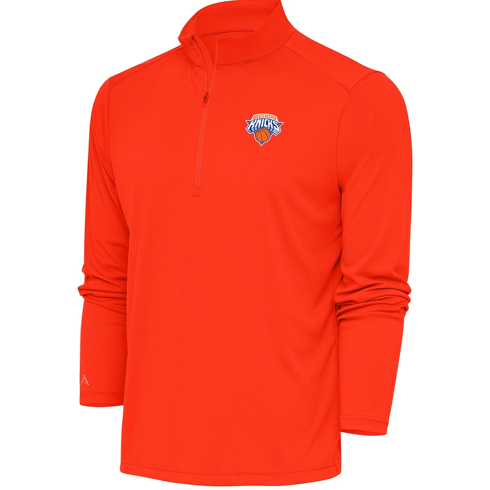 Men's Antigua Orange Westchester Knicks Tribute Quarter-Zip Pullover Top