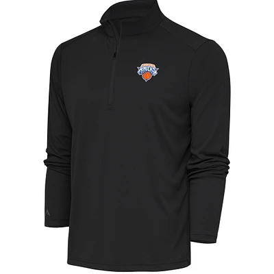 Men's Antigua Charcoal Westchester Knicks Tribute Quarter-Zip Pullover Top
