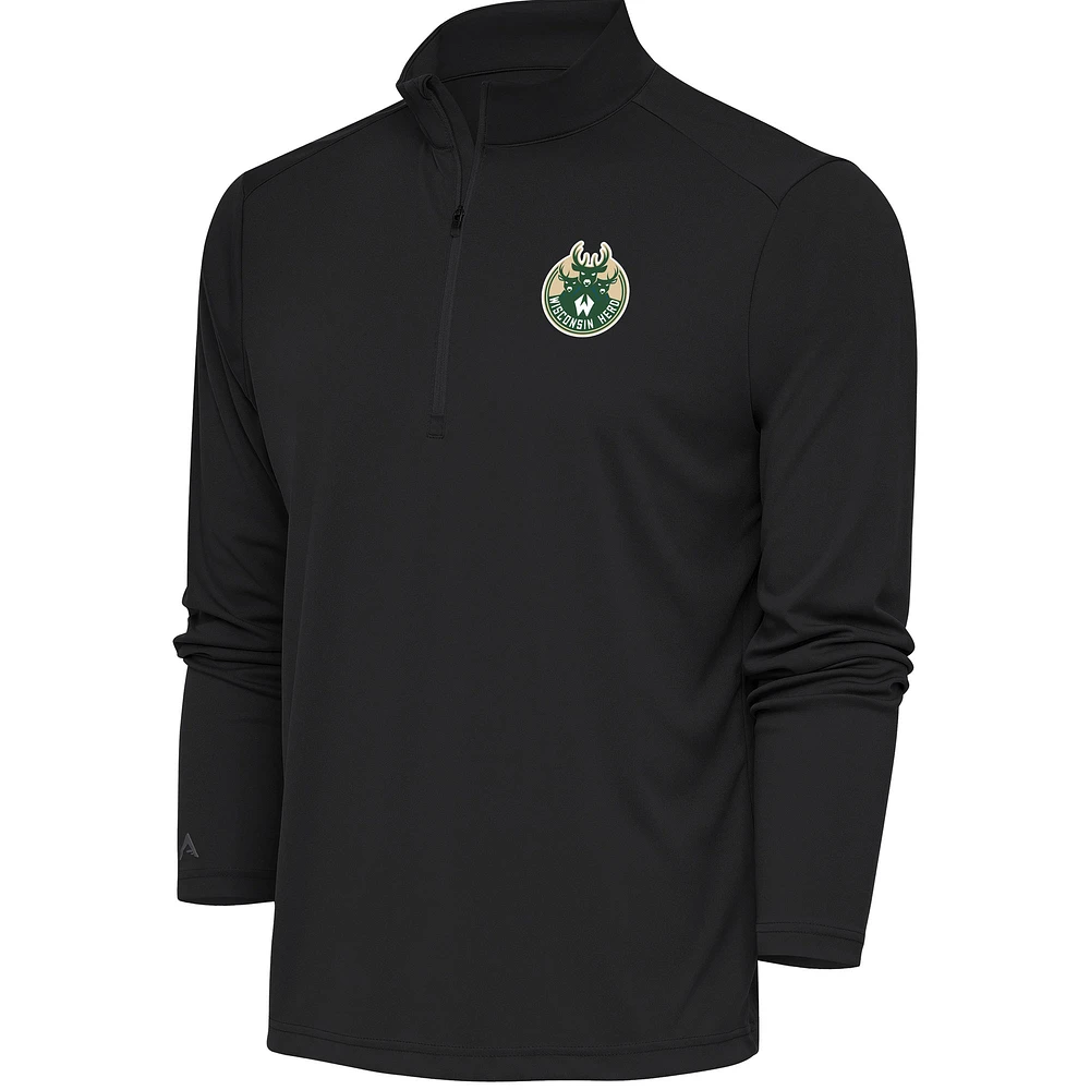 Men's Antigua Charcoal Wisconsin Herd Tribute Quarter-Zip Pullover Top