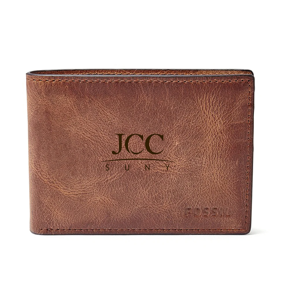 SUNY Jamestown Community College Fossil Leather Derrick Front Pocket Bifold Wallet
