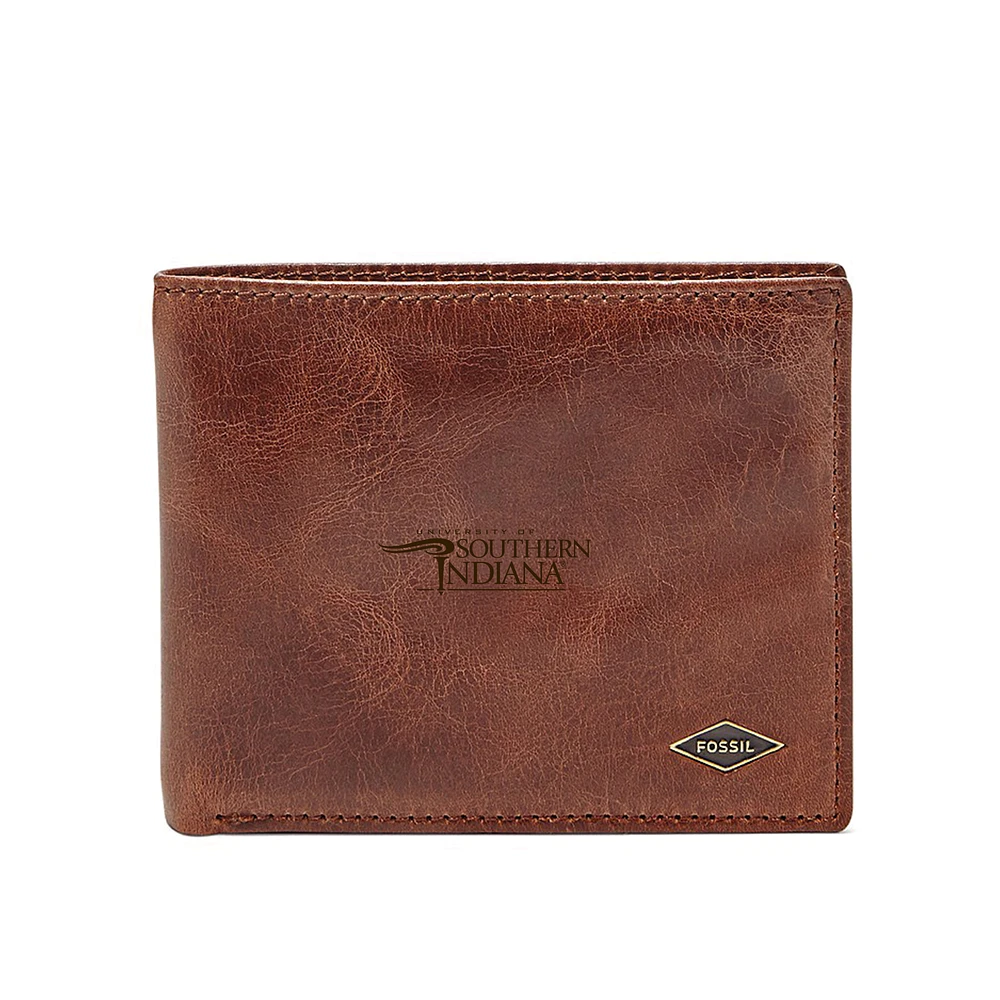 Brown Southern Indiana Screaming Eagles Fossil Leather Ryan RFID Flip ID Bifold Wallet