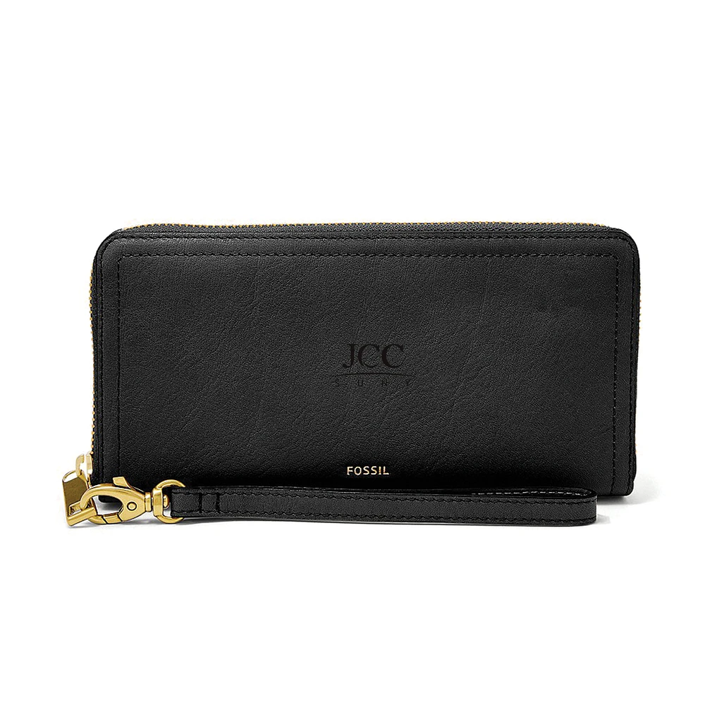 Women's Black SUNY Jamestown Community College Fossil Leather Logan RFID Zip Around Clutch