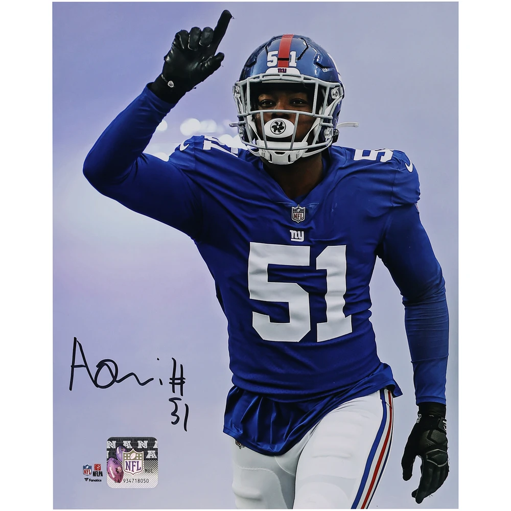 Azeez Ojulari New York Giants Autographed 8" x 10" Pointing in Blue Jersey Photograph
