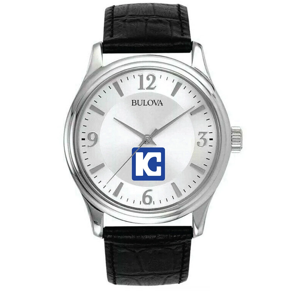Men's Kaskaskia College Blue Devils Bulova Silver-Tone Stainless Steel Watch with Leather Strap
