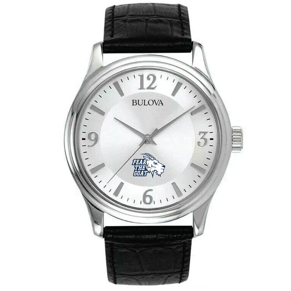 Men's St. Edwards Hilltoppers Bulova Silver-Tone Stainless Steel Watch with Leather Strap