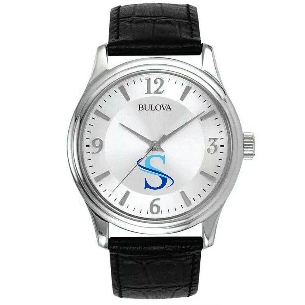 Men's Southern West Virginia Community and Technical College Bulova Silver-Tone Stainless Steel Watch with Leather Strap