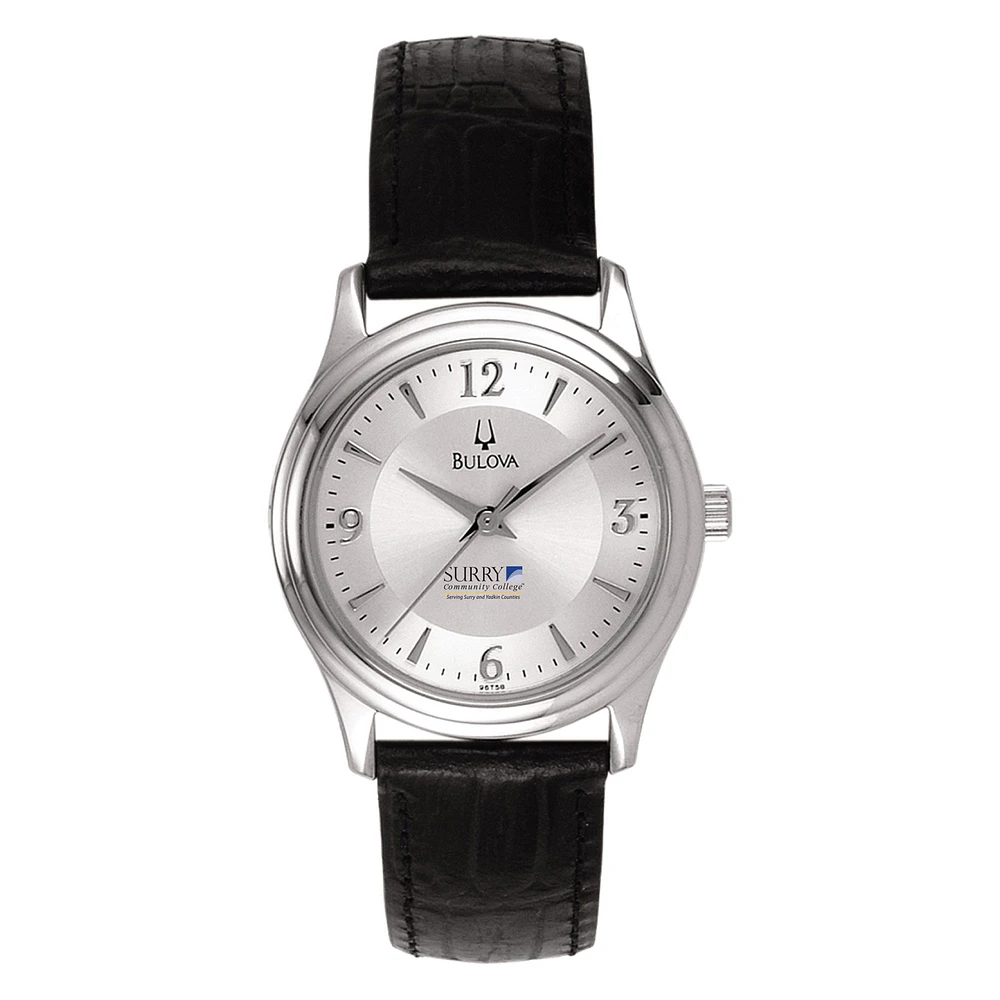 Women's Surry Community College Bulova Silver-Tone Stainless Steel Watch with Leather Strap