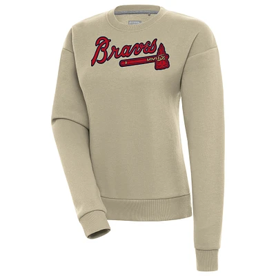 Women's Antigua Khaki Atlanta Braves Victory Pullover Sweatshirt