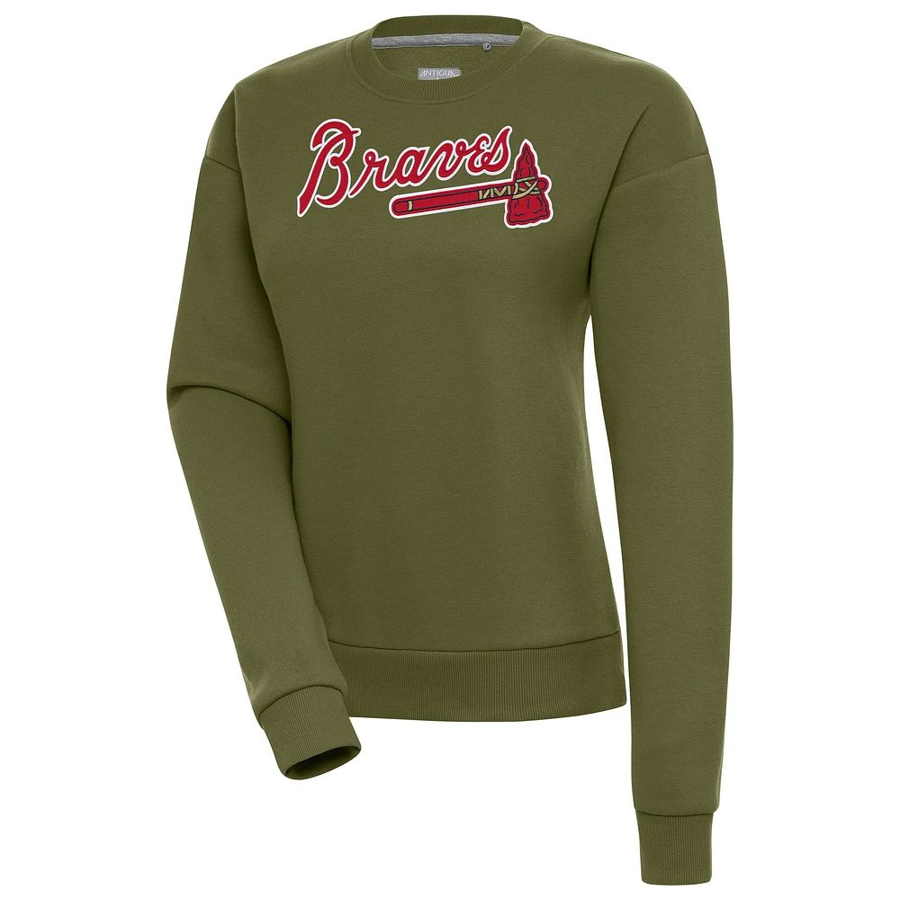 Women's Antigua Olive Atlanta Braves Victory Pullover Sweatshirt
