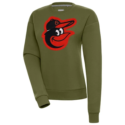Women's Antigua Olive Baltimore Orioles Victory Pullover Sweatshirt