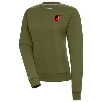Women's Antigua Olive Baltimore Orioles Victory Pullover Sweatshirt