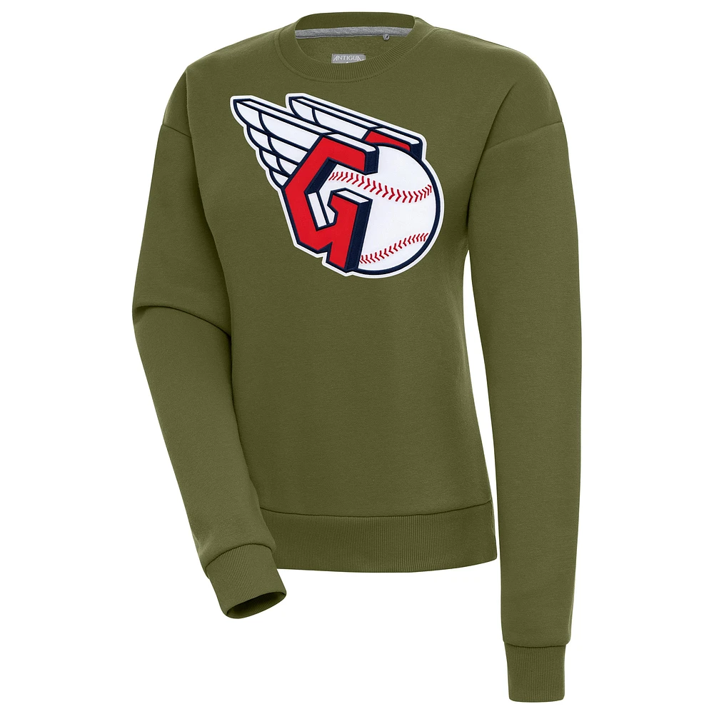 Women's Antigua Olive Cleveland Guardians Victory Pullover Sweatshirt