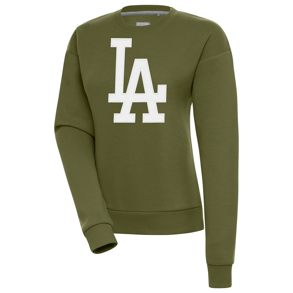 Women's Antigua Olive Los Angeles Dodgers Victory Pullover Sweatshirt
