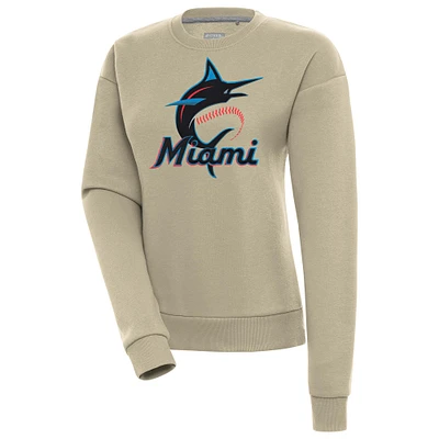 Women's Antigua Khaki Miami Marlins Victory Pullover Sweatshirt