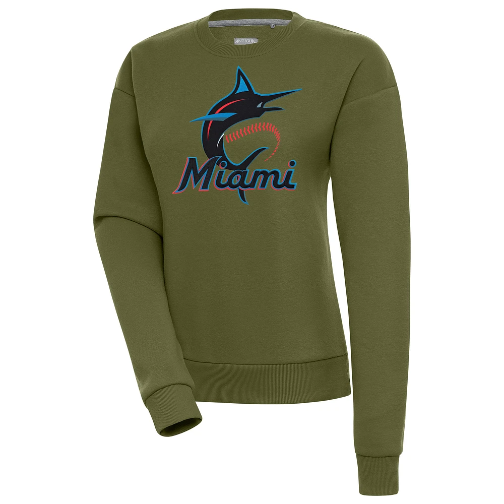 Women's Antigua Olive Miami Marlins Victory Pullover Sweatshirt