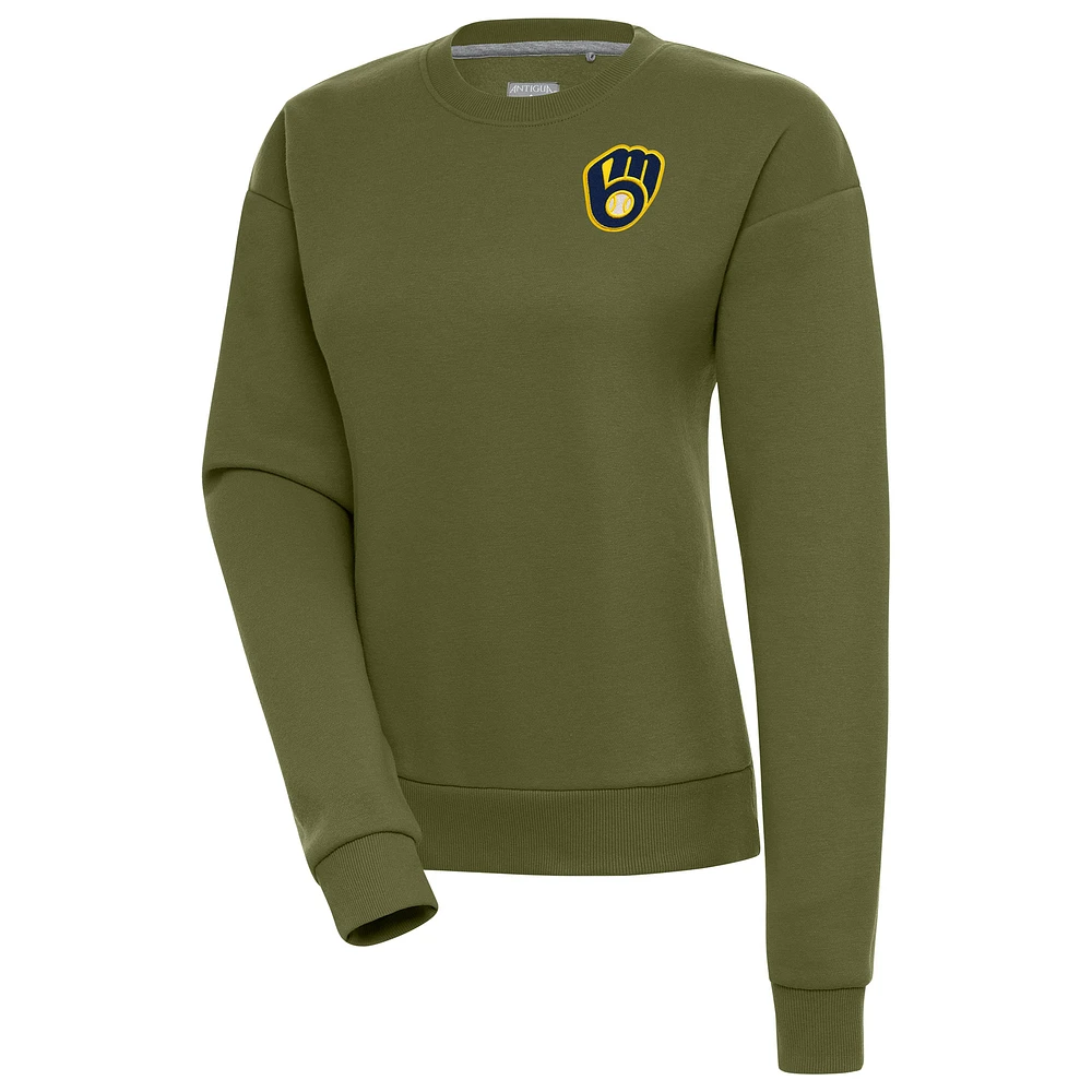 Women's Antigua Olive Milwaukee Brewers Victory Pullover Sweatshirt