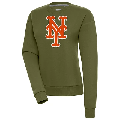Women's Antigua Olive New York Mets Victory Pullover Sweatshirt