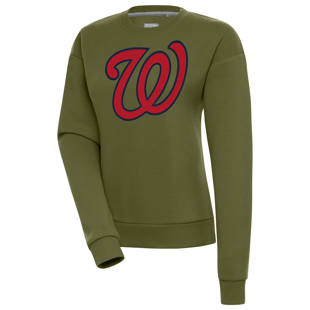 Women's Antigua Olive Washington Nationals Victory Pullover Sweatshirt