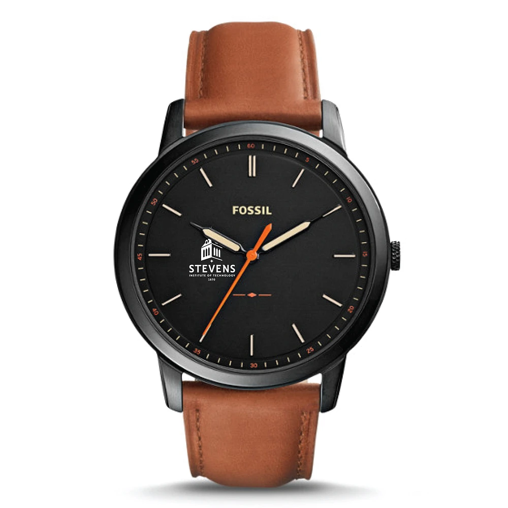 Men's Stevens Institute of Technology Ducks Fossil Minimalist Slim Light Brown Leather Watch