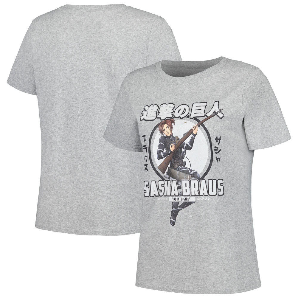 Women's Heather Gray Attack on Titan Sasha Braus Graphic T-Shirt