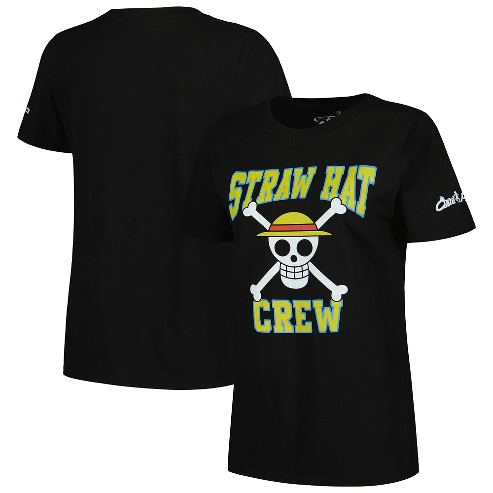 Women's Black One Piece Straw Hat Crew Graphic T-Shirt