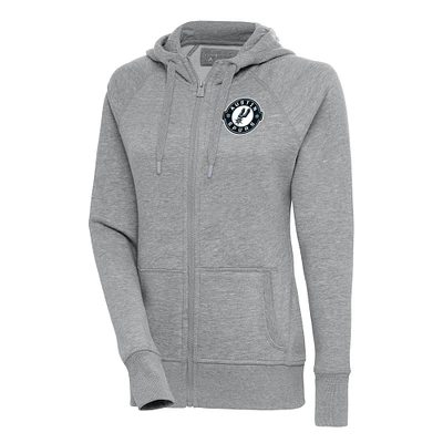 Women's Antigua Heather Gray Austin Spurs Victory Full-Zip Hoodie
