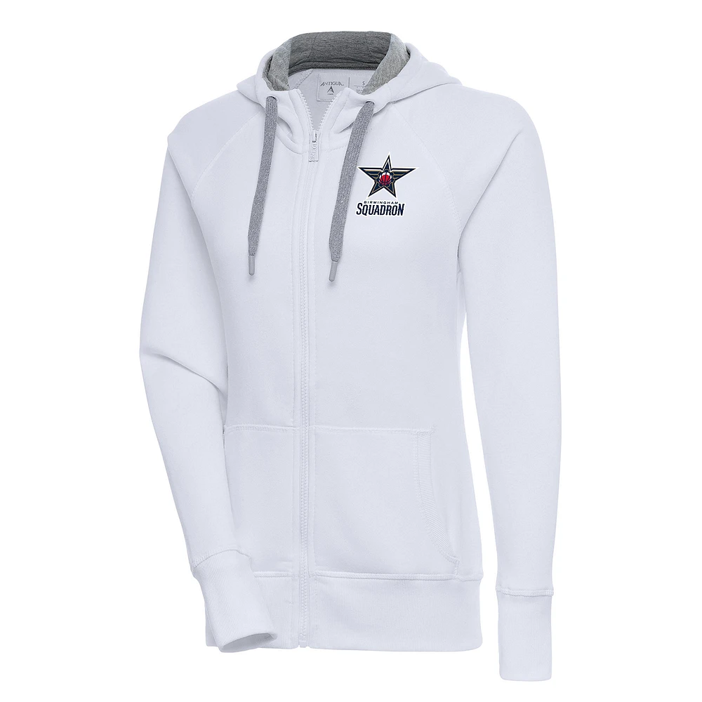 Women's Antigua White Birmingham Squadron Victory Full-Zip Hoodie