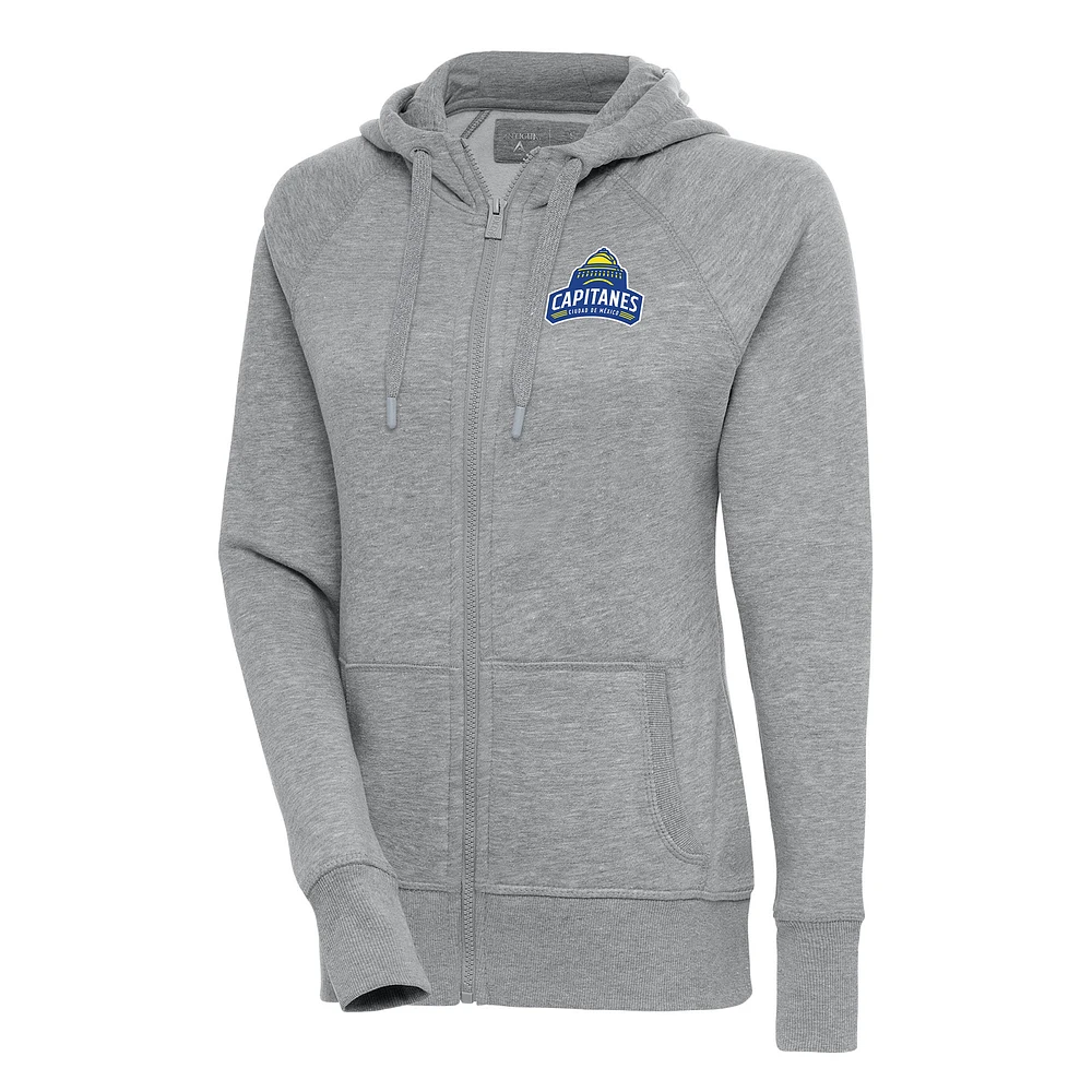 Women's Antigua Heather Gray Capitanes de Ciudad Mexico Victory Full-Zip Hoodie