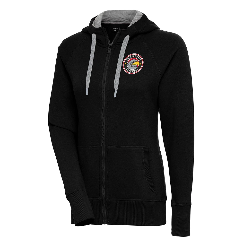 Women's Antigua Black College Park Skyhawks Victory Full-Zip Hoodie