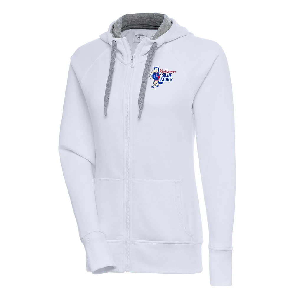 Women's Antigua White Delaware Blue Coats Victory Full-Zip Hoodie