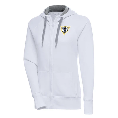 Women's Antigua White Fort Wayne Mad Ants Victory Full-Zip Hoodie