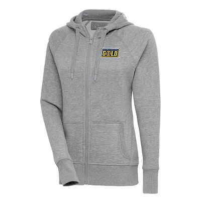 Women's Antigua Heather Gray Grand Rapids Gold Victory Full-Zip Hoodie