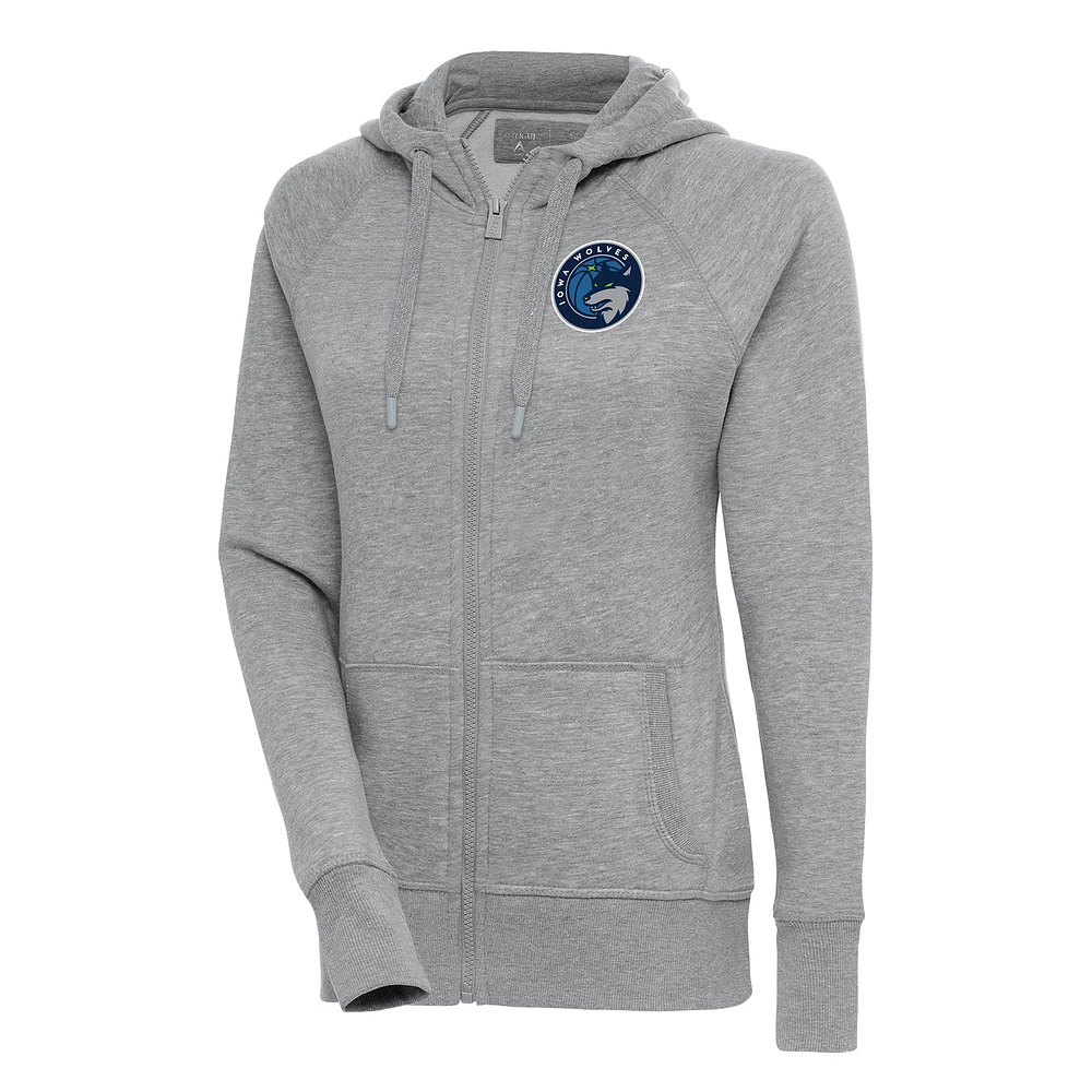 Women's Antigua Heather Gray Iowa Wolves Victory Full-Zip Hoodie