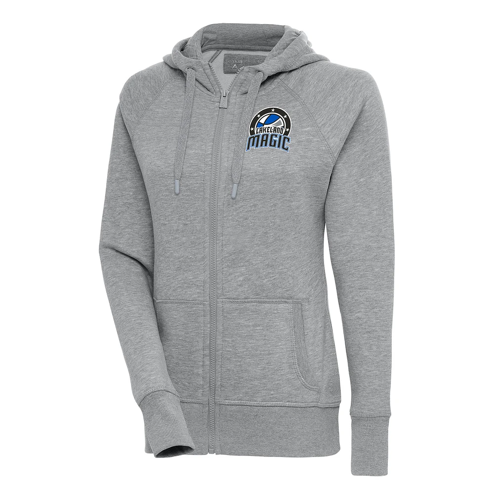 Women's Antigua Heather Gray Lakeland Magic Victory Full-Zip Hoodie