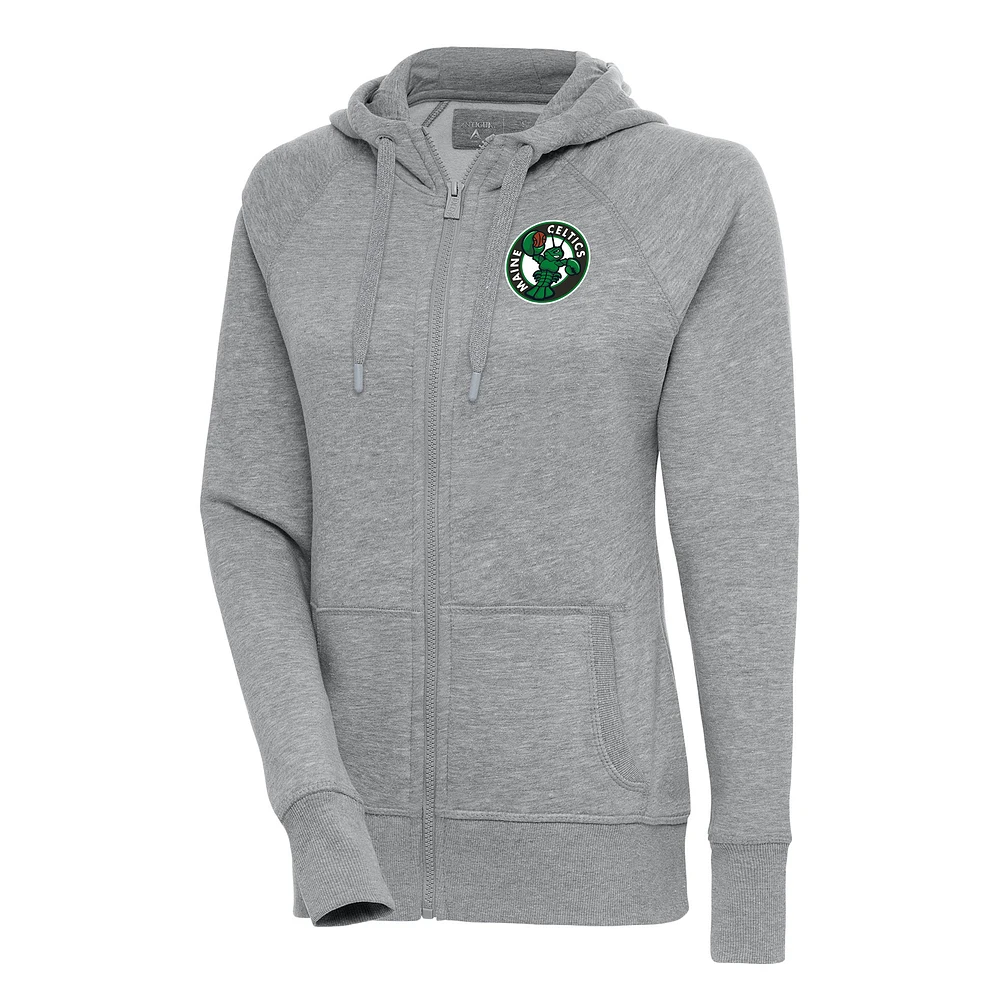 Women's Antigua Heather Gray Maine Celtics Victory Full-Zip Hoodie