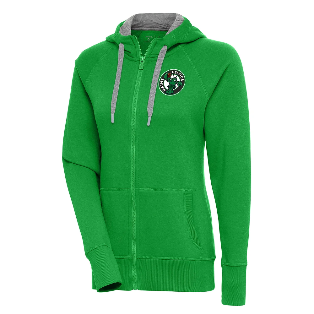 Women's Antigua Kelly Green Maine Celtics Victory Full-Zip Hoodie
