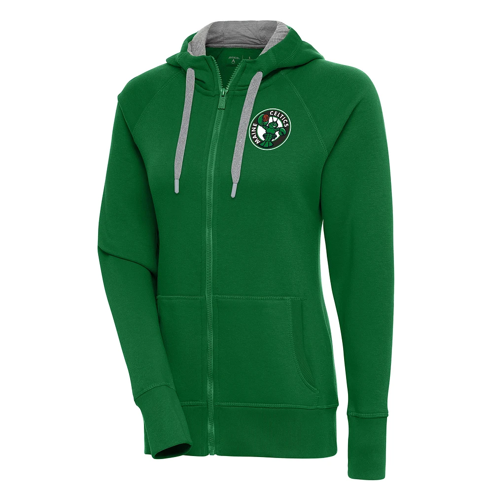 Women's Antigua Green Maine Celtics Victory Full-Zip Hoodie
