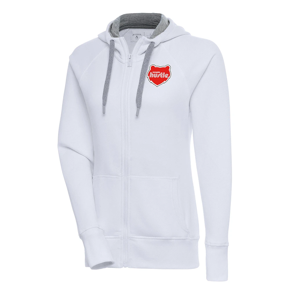Women's Antigua White Memphis Hustle Victory Full-Zip Hoodie