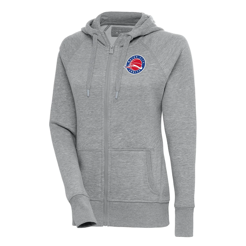 Women's Antigua Heather Gray Motor City Cruise Victory Full-Zip Hoodie
