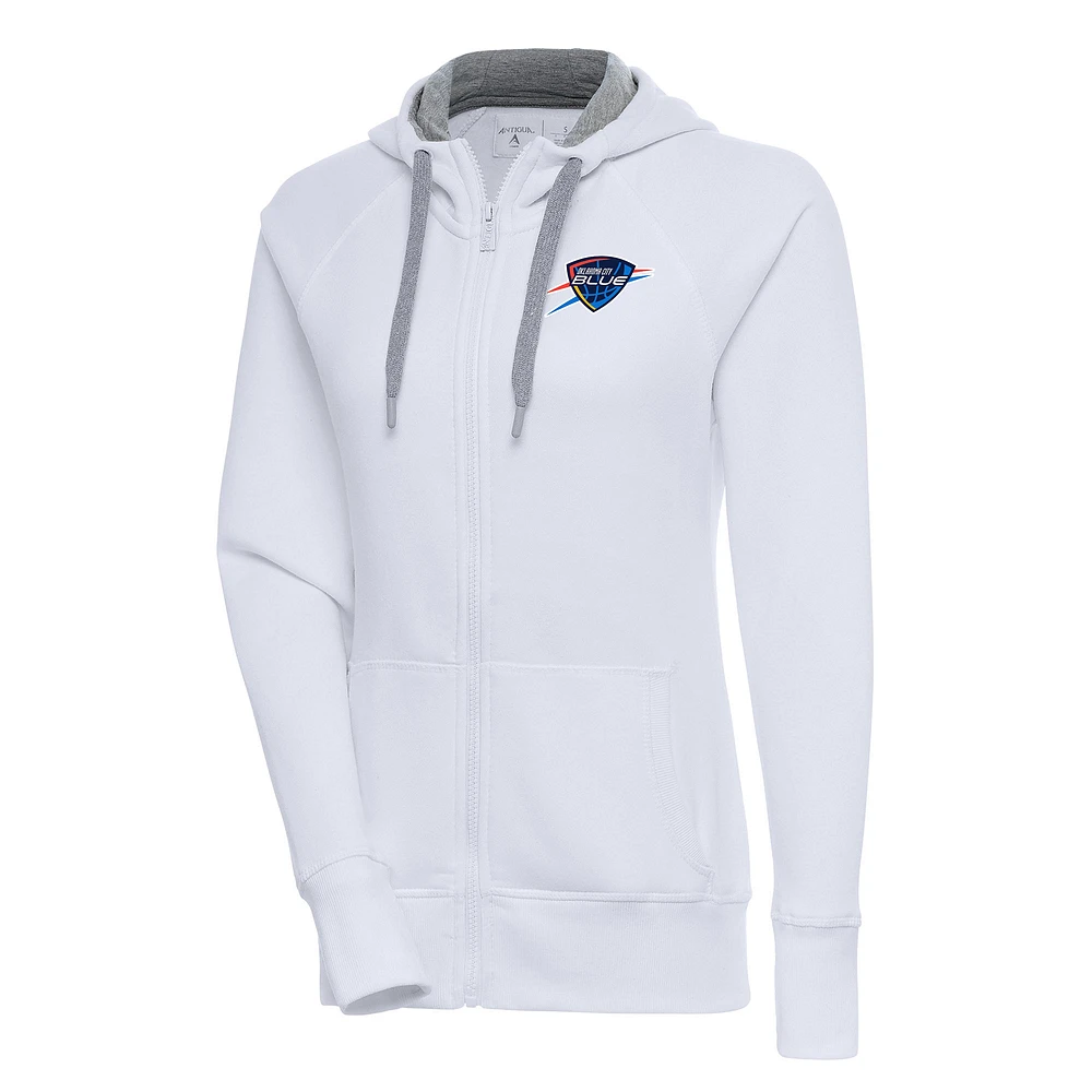 Women's Antigua White Oklahoma City Blue Victory Full-Zip Hoodie