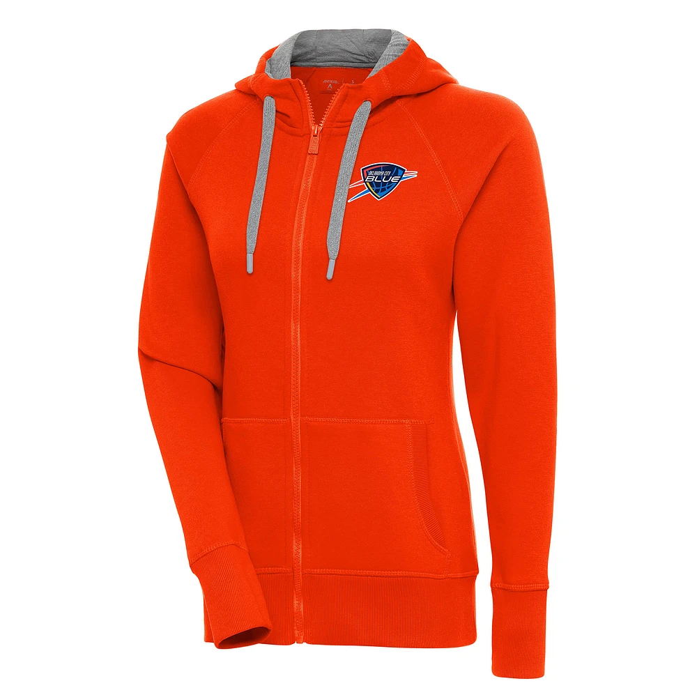 Women's Antigua Orange Oklahoma City Blue Victory Full-Zip Hoodie