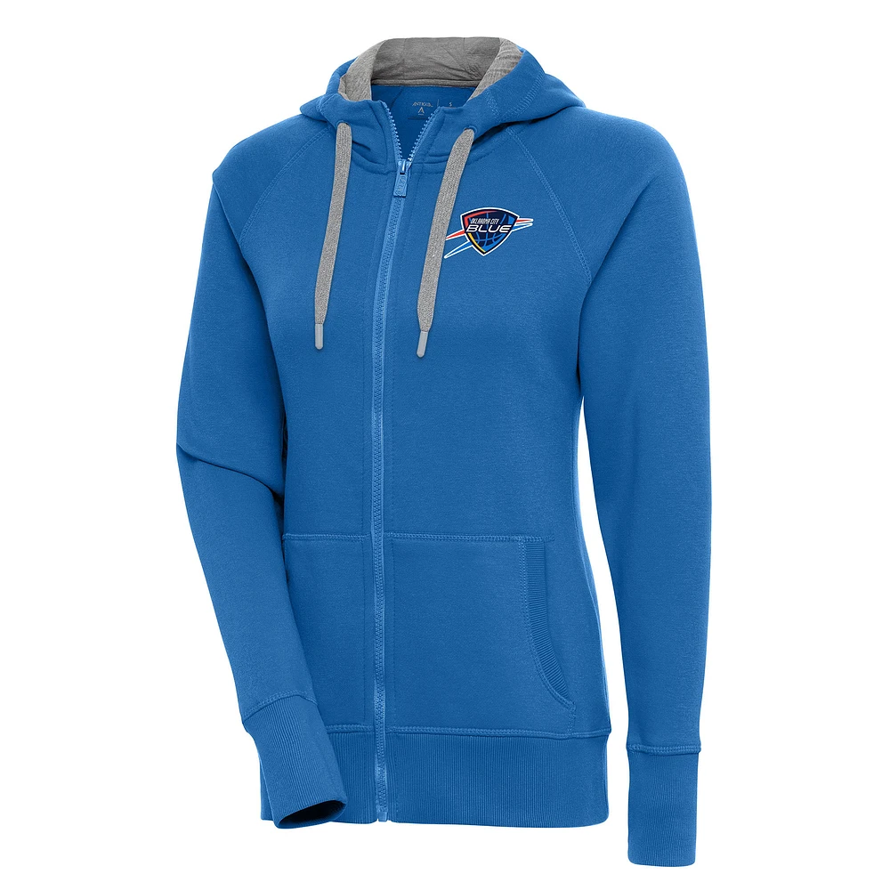 Women's Antigua Blue Oklahoma City Victory Full-Zip Hoodie