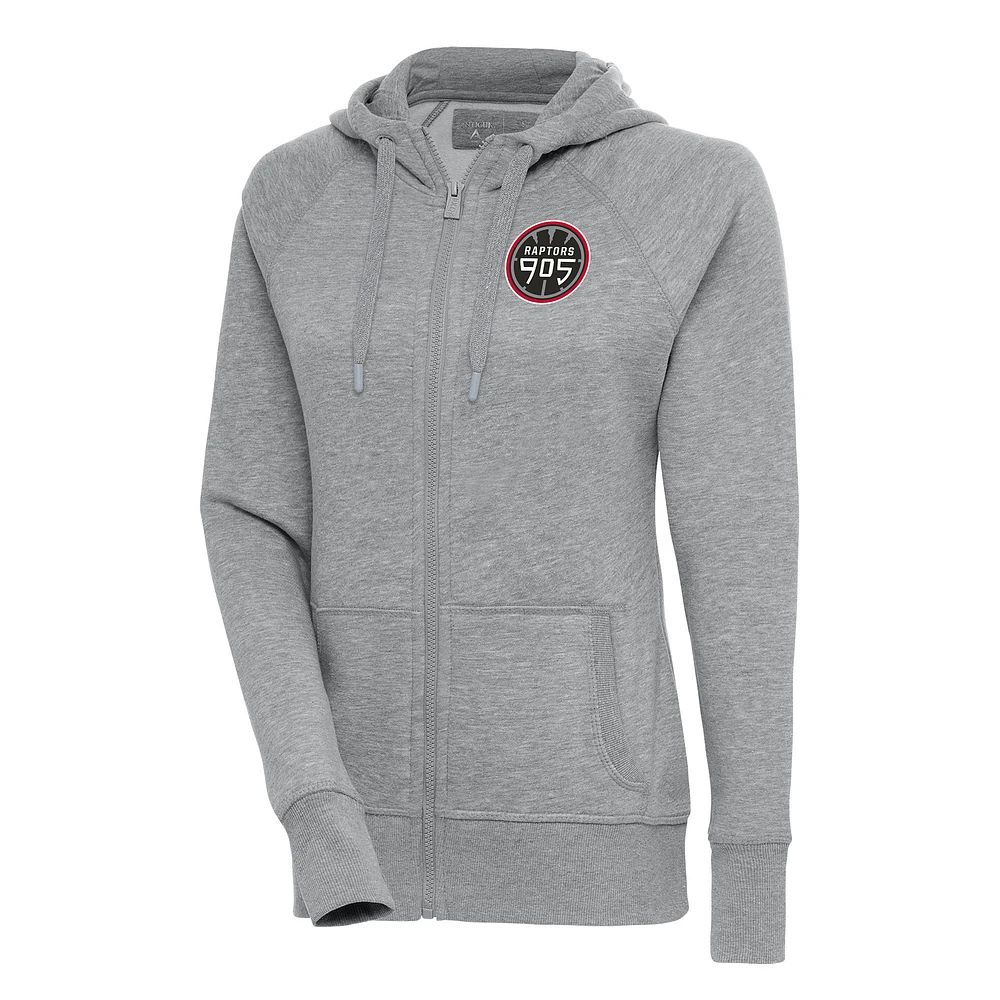 Women's Antigua Heather Gray Raptors 905 Victory Full-Zip Hoodie