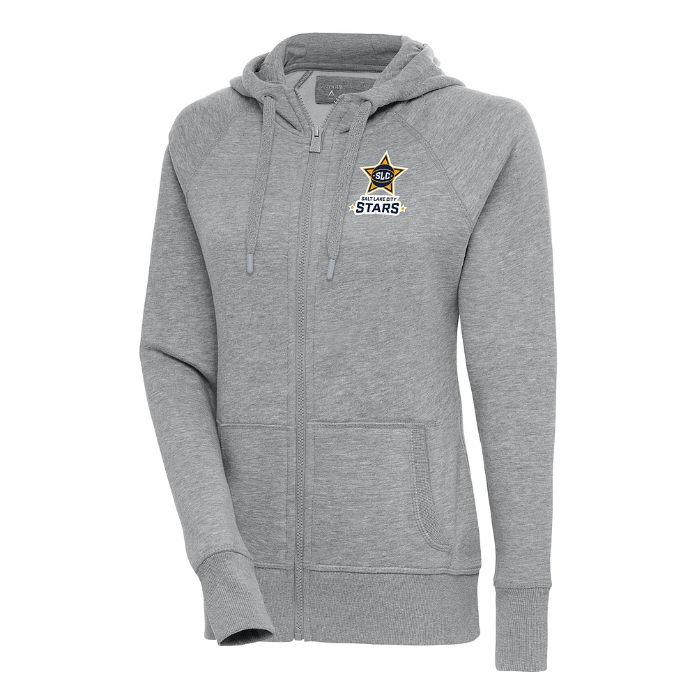 Women's Antigua Heather Gray Salt Lake City Stars Victory Full-Zip Hoodie