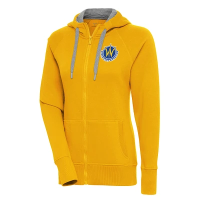 Women's Antigua Gold Santa Cruz Warriors Victory Full-Zip Hoodie